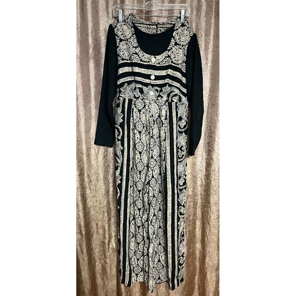 Vintage Melissa Women's Size 6 Black White Wide Leg Floral Long Sleeve Jumpsuit - Picture 2 of 12